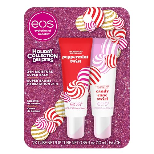 eos Holiday 24H Moisture Mini Super Balm Set- Speculoos Cookie Butter, Iced Gingerbread, Vanilla Cake Batter, Limited-Edition Lip Care,  0.20 fl oz, 3-Pack