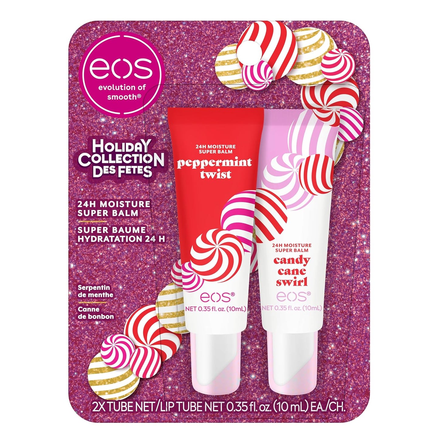 eos Holiday 24H Moisture Mini Super Balm Set- Speculoos Cookie Butter, Iced Gingerbread, Vanilla Cake Batter, Limited-Edition Lip Care,  0.20 fl oz, 3-Pack